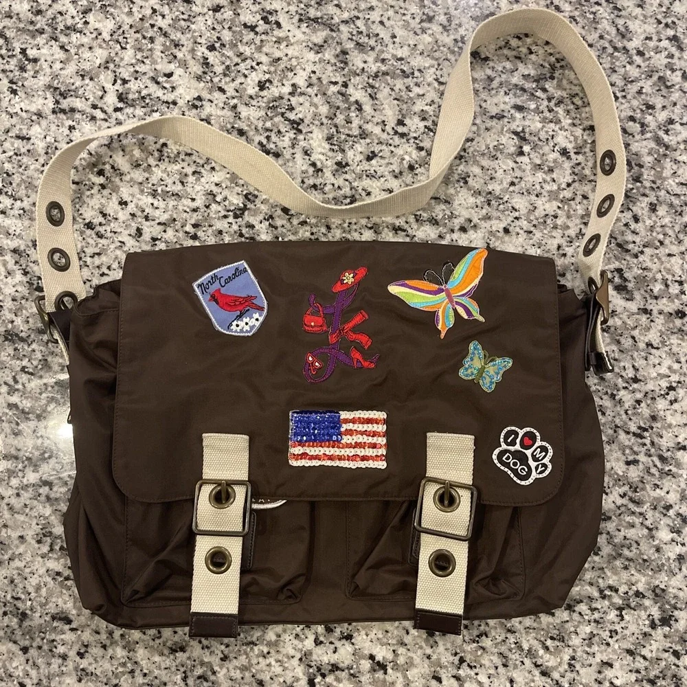 Gap Messenger Shoulder Brown Adjustable Strap Patches Travel‎ Retro Bag 16x13
